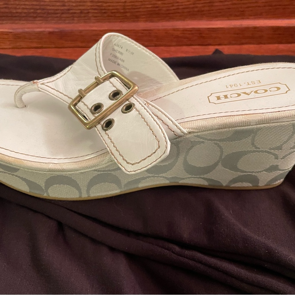 Coach White Platform Sandals with Buckle
